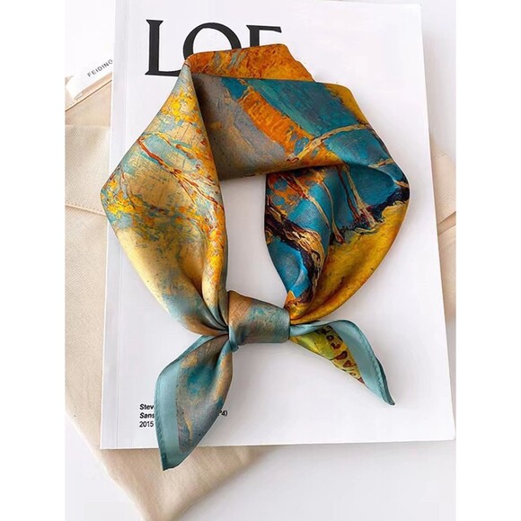 1pc Imitated Silk Printed Square Scarf, Women Bandana Headband, - Picture 1 of 3